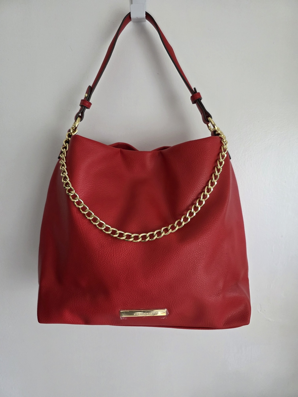 Anne Klein Red Shoulder Bag with Gold Chain